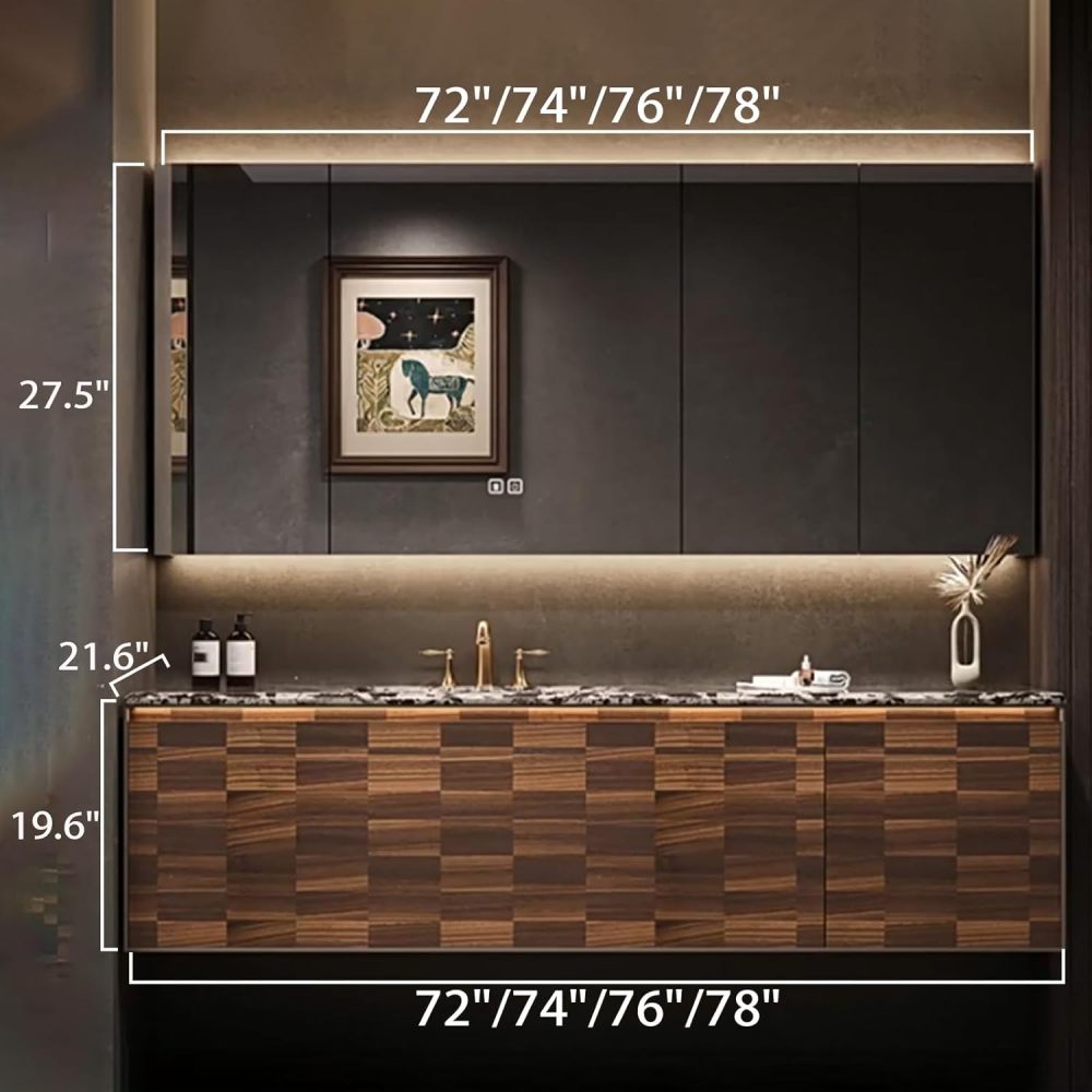 72IN Bathroom Vanity with Sink - Modern Single Floating Sink Design with Smart Defog Mirror, Bathroom Sink Cabinet, Smart Sensor Light, Customizable Size - Complete Accessories, Mirror Cabinet