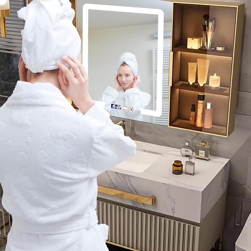 Bathroom Vanity - Bathroom Vanity with Sink, Bathroom Vanities Set Includes Smart Led Fog Removal Lights & Mirror Side Cabinet (48")