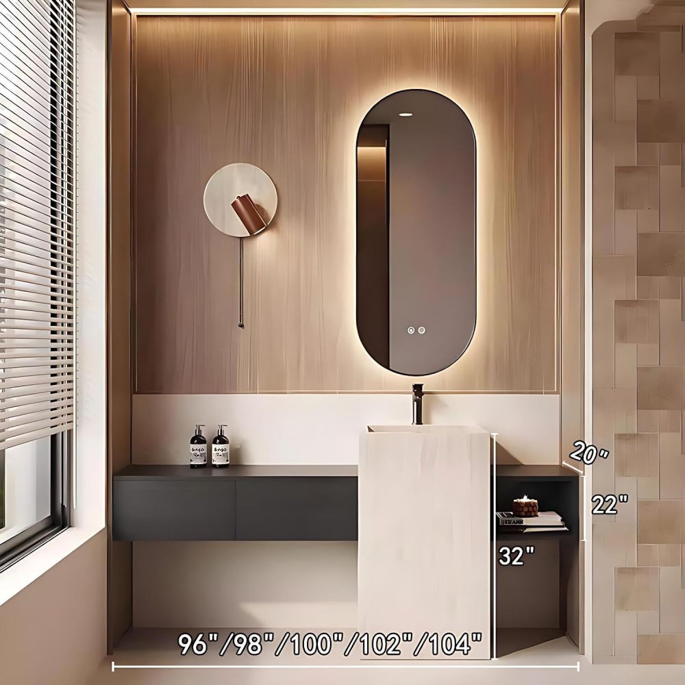 96IN Bathroom Vanity with Sink - Modern Bathroom Vanity with Smart Defog Mirror, Simple Sink Cabinet with Multiple Storage Areas, No Assembly Required