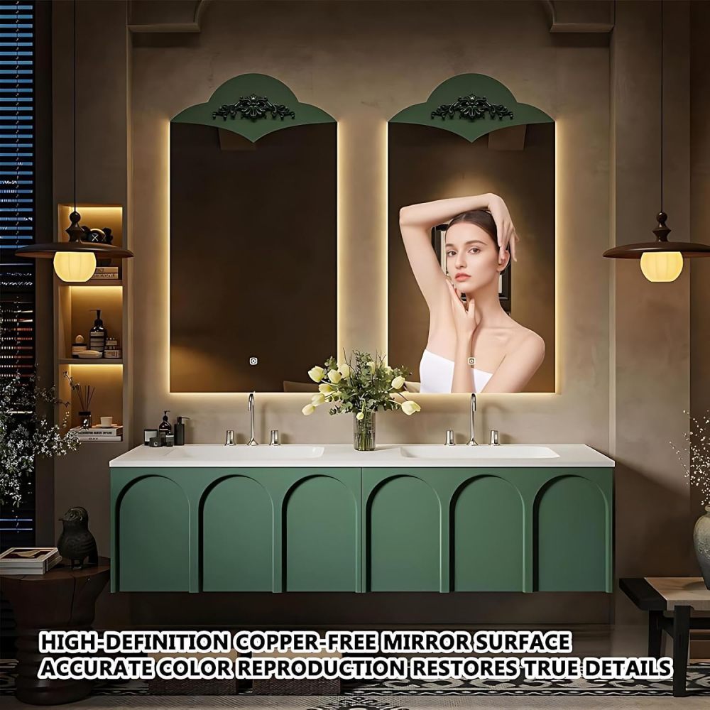 94IN Bathroom Vanity Double Sink Set - Bathroom Vanity Includes Two Smart Mirror, Large Countertop and Integrated Sink, Drawers Storage, Complete Accessorie, Fully Assembled, Green