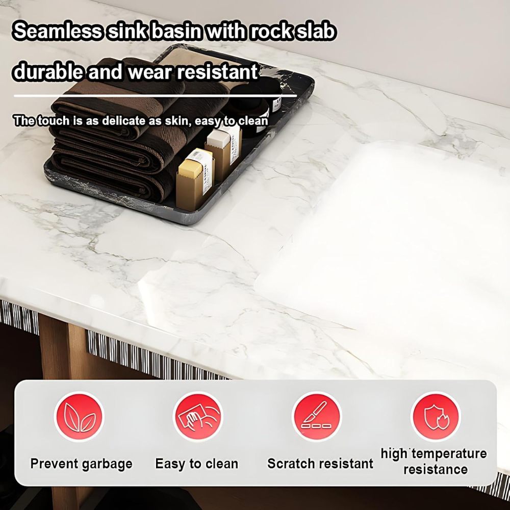 104IN Bathroom Vanity with Sink - Modern Floating Vanity with Two Drawers, Solid Wood Bathroom Sink Cabinet, Intelligent Defogging, Customizable Sizes - Complete Accessories, Brown