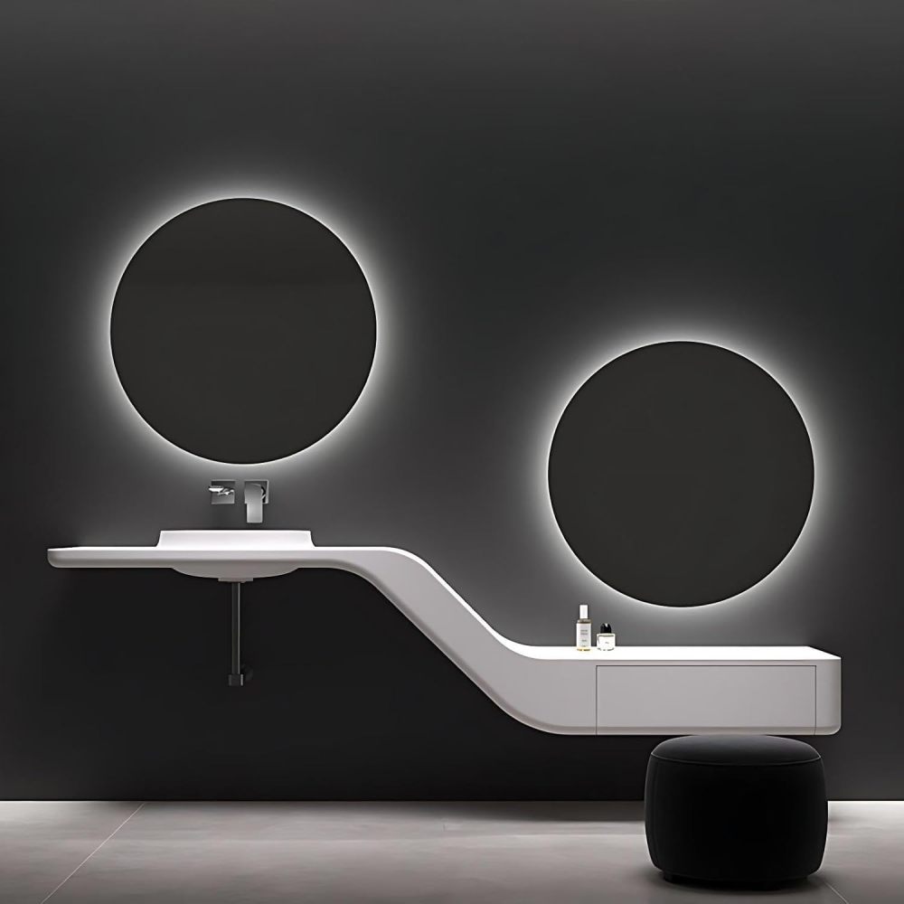 54IN Bathroom Vanity with Sink - Bathroom Sink Cabinet with Makeup Chair, Wall-Mounted Vanity, Integrated Countertop, Intelligent Defogging, Custom Sizes - Complete Accessories White