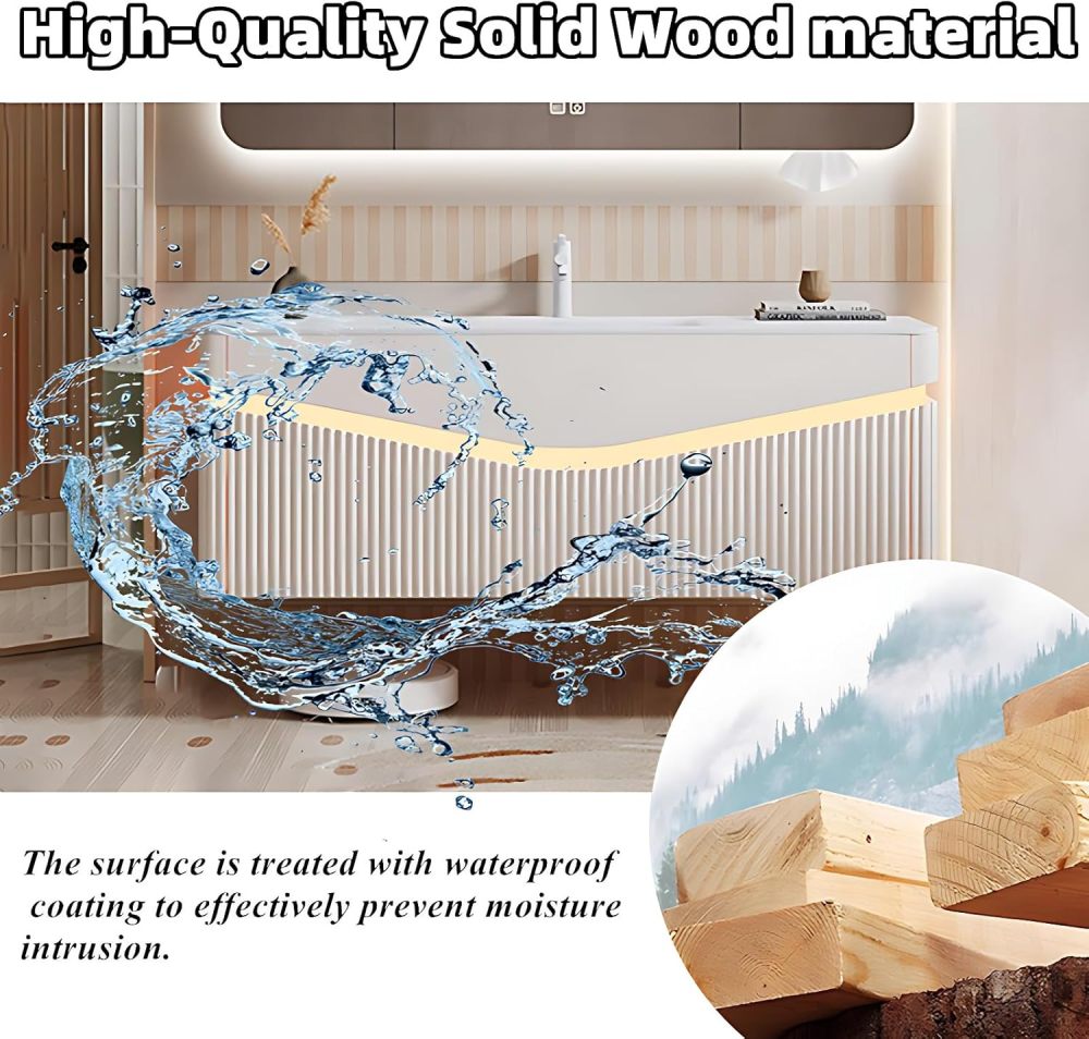 Modern Bathroom Vanity - Bathroom Vanity with Sink & Defog Mirror Cabinet | Solid Wood Pedestal Sink Storage Cabinet | Wall Mount | Stylish Design