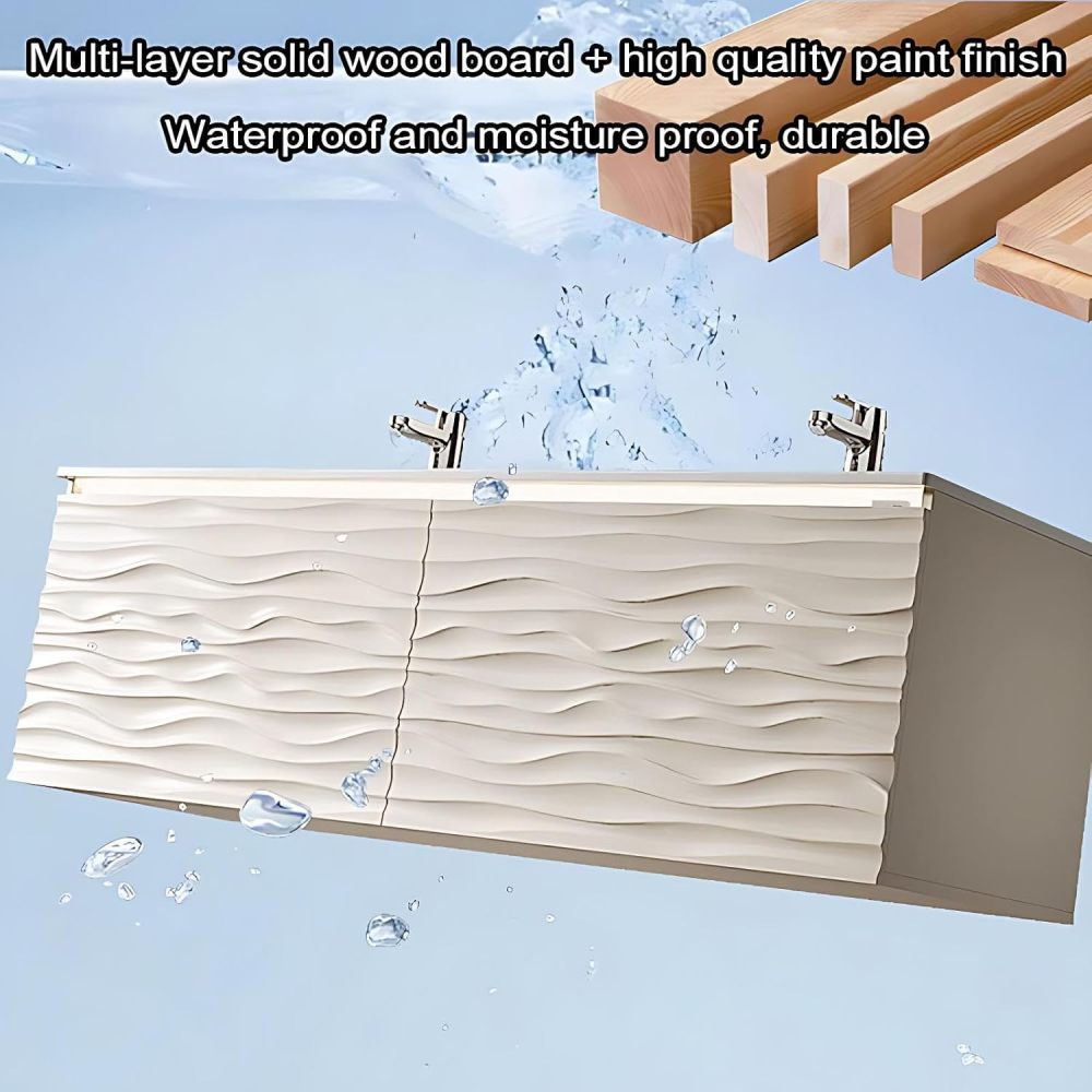 56IN Double Sink Bathroom Vanity - Luxury Bathroom Vanity with Smart Defog Mirror, Modern Sink Cabinet with 2 Large Capacity Drawers, Complete Accessories, No Assembly Required