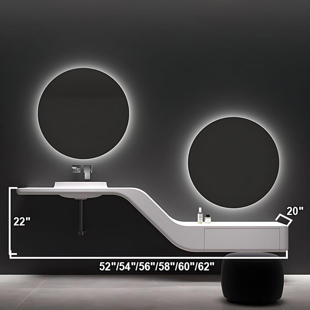 54IN Bathroom Vanity with Sink - Bathroom Sink Cabinet with Makeup Chair, Wall-Mounted Vanity, Integrated Countertop, Intelligent Defogging, Custom Sizes - Complete Accessories White