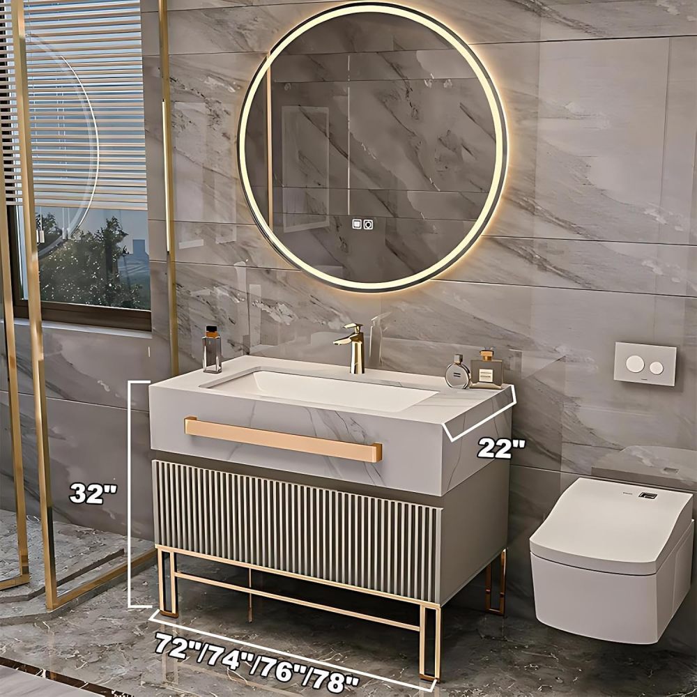 76IN Freestanding Bathroom Vanity - Bathroom Vanity with Sink & Smart LED Makeup Defogger Mirror, Soft-Closing Drawer, Complete Accessorie, Fully Assembled, Grey