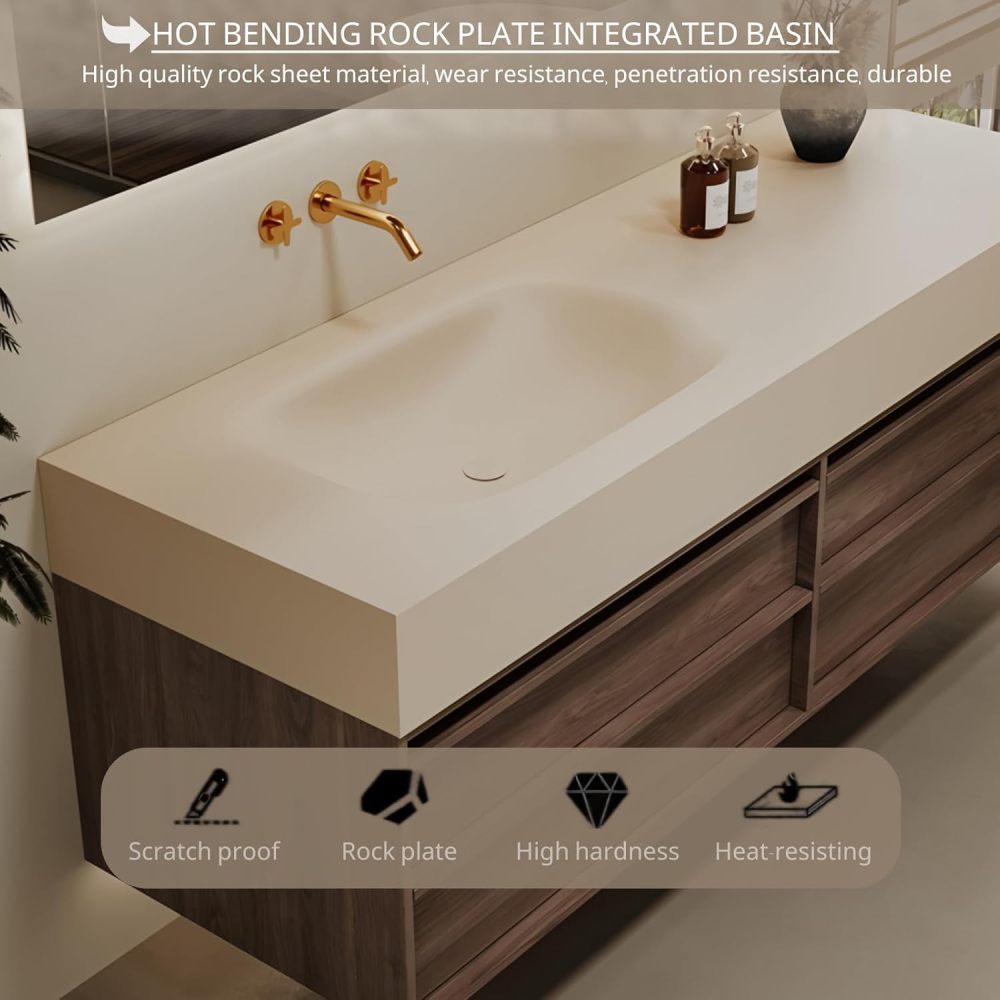 40 inch Bathroom Vanity with Sink - Wall Mounted Bathroom Vanity Set with Defogging Mirror, Seamless Top & Solid Wood Storage Cabinet with 4 Drawers, Includes Accessories, Wood