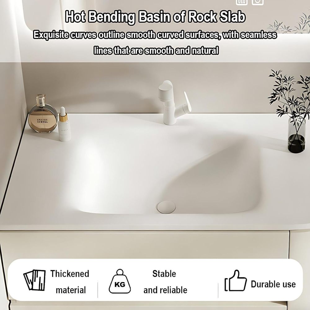 40IN Bathroom Vanity with Sink - Single Floating Sink, Bathroom Vanity Cabinet with Drawers, Intelligent Defogging, Solid Wood, Customizable Sizes - Complete Accessories, White