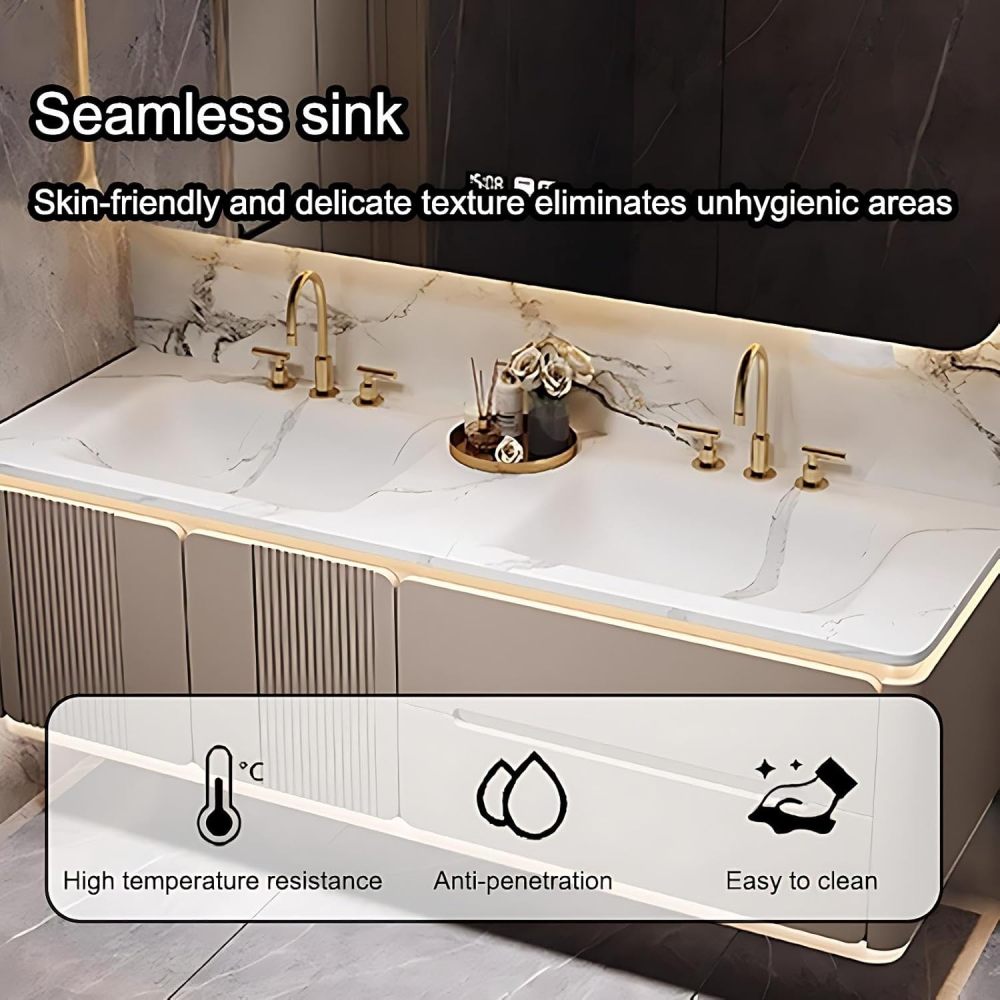 40IN Bathroom Vanity with Sink - Floating Bathroom Vanity with Smart Defog Mirror Cabinet, Solid Wood Sink Cabinet with Multiple Storage Areas, No Assembly Required