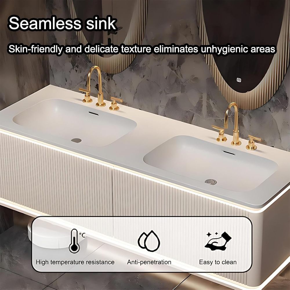 62IN Bathroom Vanity with Sink - Luxury Bathroom Vanity with Smart Defog Mirror, Modern Sink Cabinet with 2 Large Capacity Drawers, Customizable Size, No Assembly Required