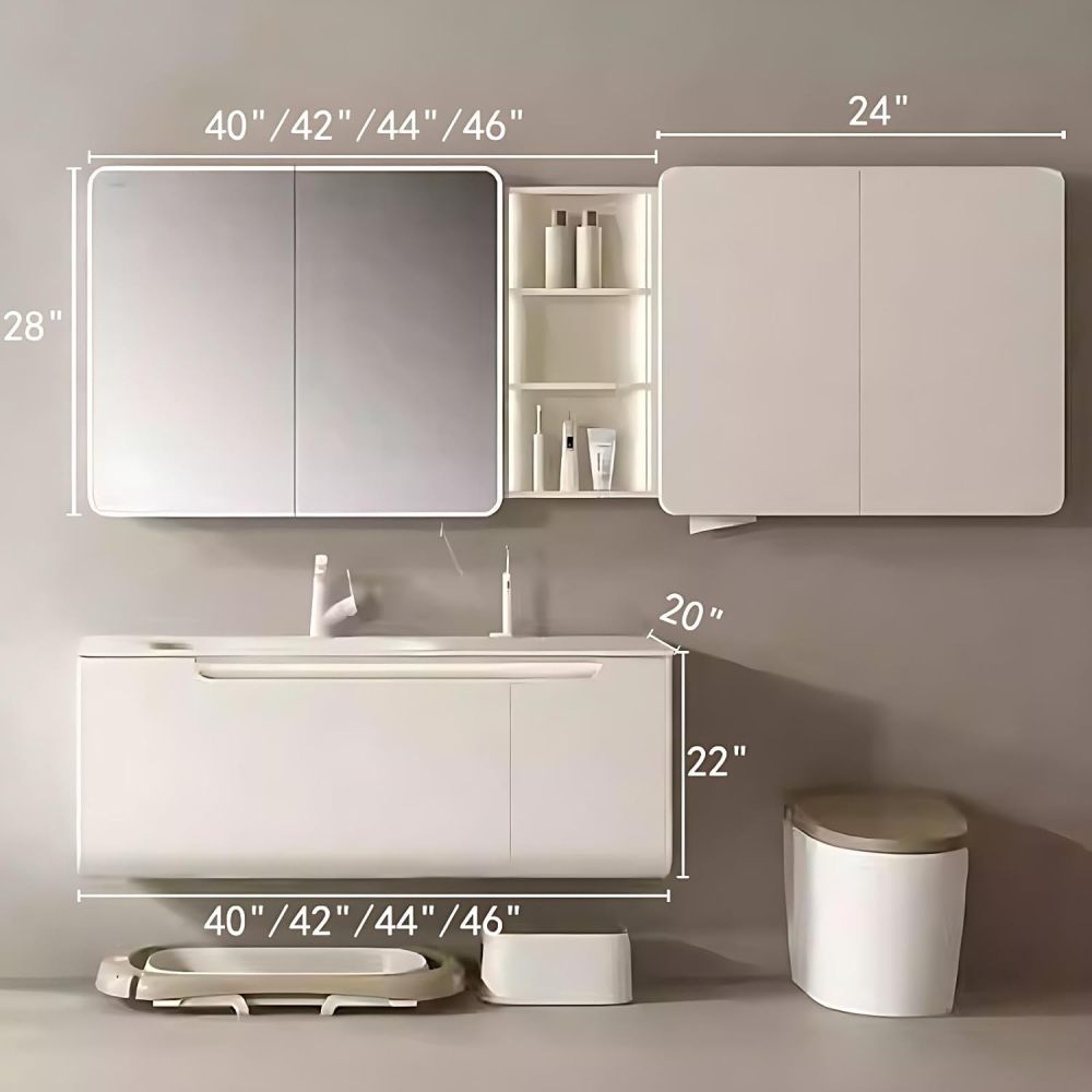 44IN Bathroom Vanity with Sink - Luxury Bathroom Vanity with Smart Defog Mirror Cabinet, Solid Wood Sink Cabinet with Multiple Storage Areas, No Assembly Required
