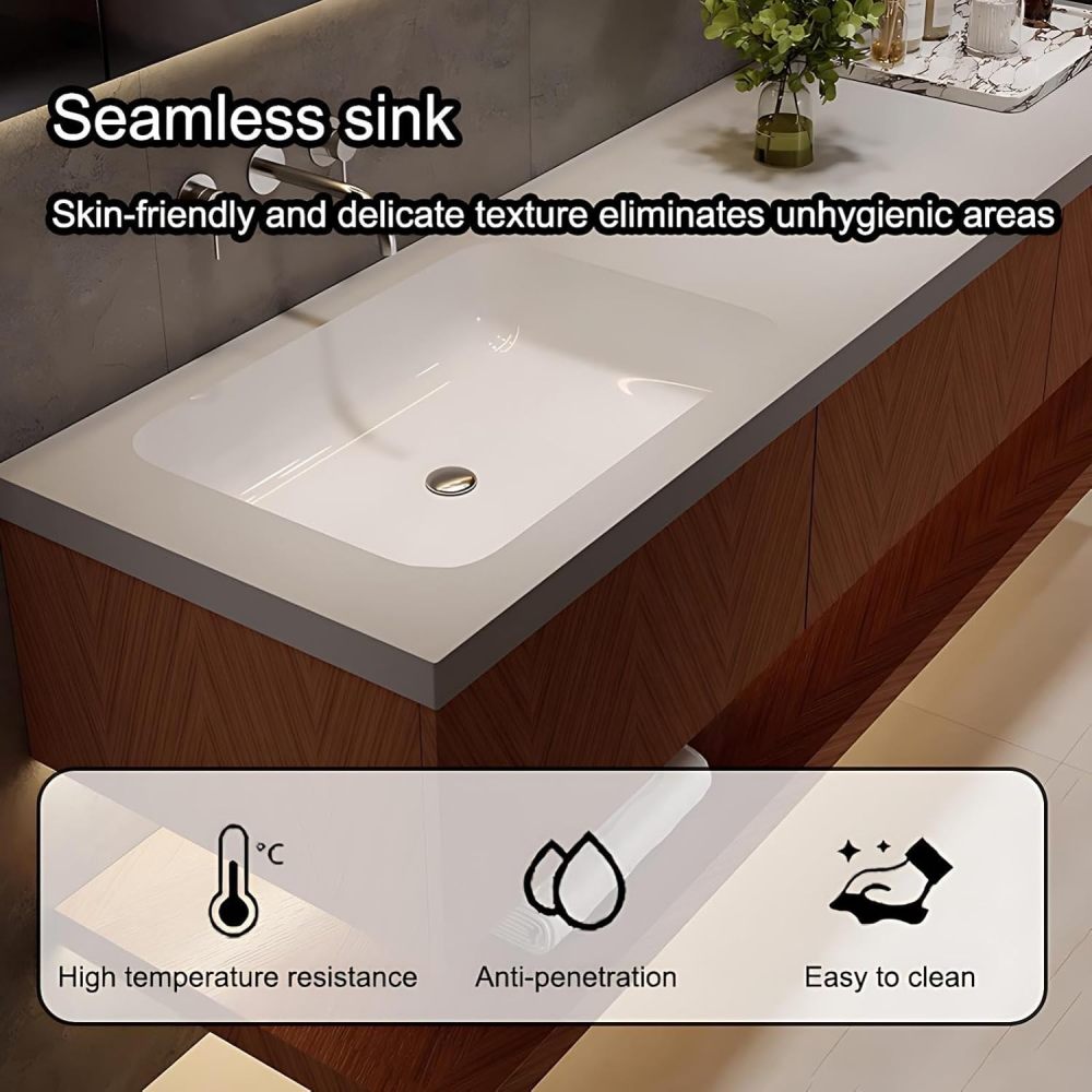 74IN Bathroom Vanity - Modern Bathroom Vanity with Smart Defog Mirror, Solid Wood Floating Bathroom Sink Cabinet with 3 Drawers and Seamless Sink,No Assembly Required, Mirror Cabinet