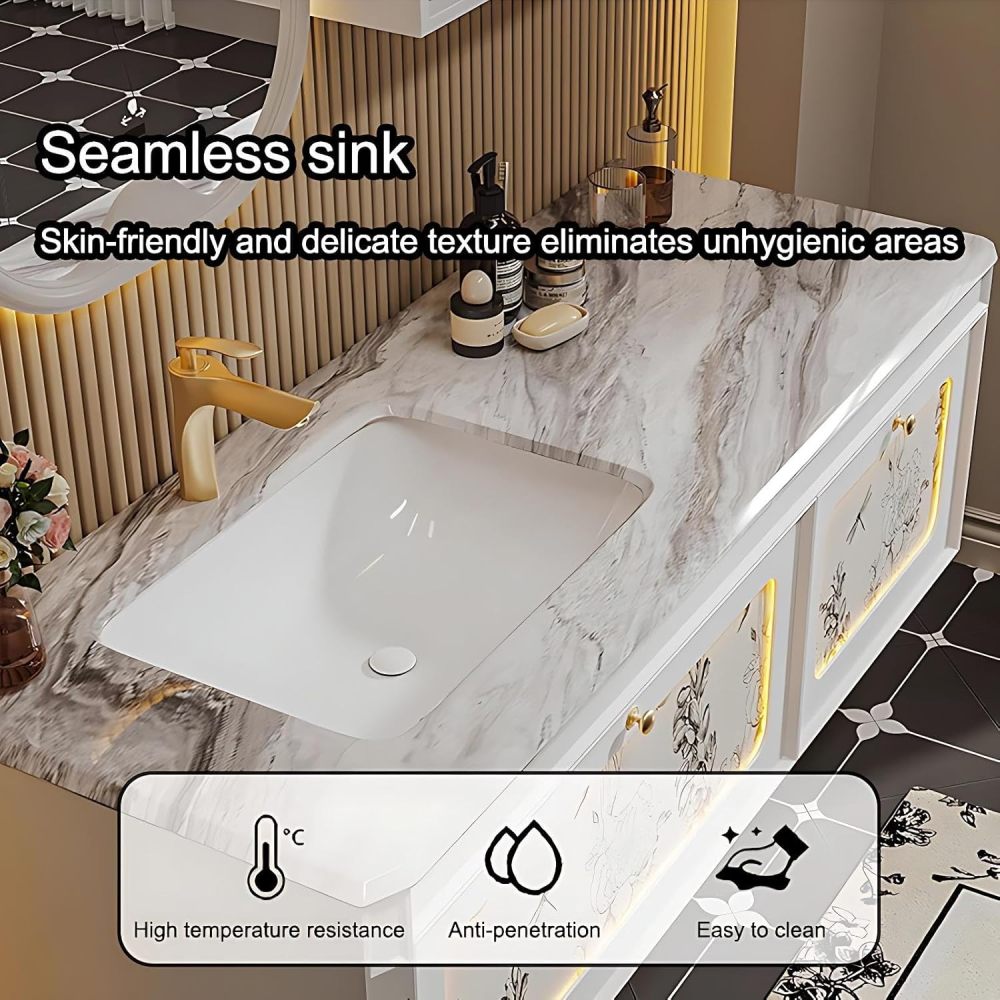 64IN Bathroom Vanity with Sink - Modern Bathroom Vanity with 2 Storage Drawers, Smart Sink Cabinet with Smart Defogging Mirror, Customizable Size, No Assembly Required