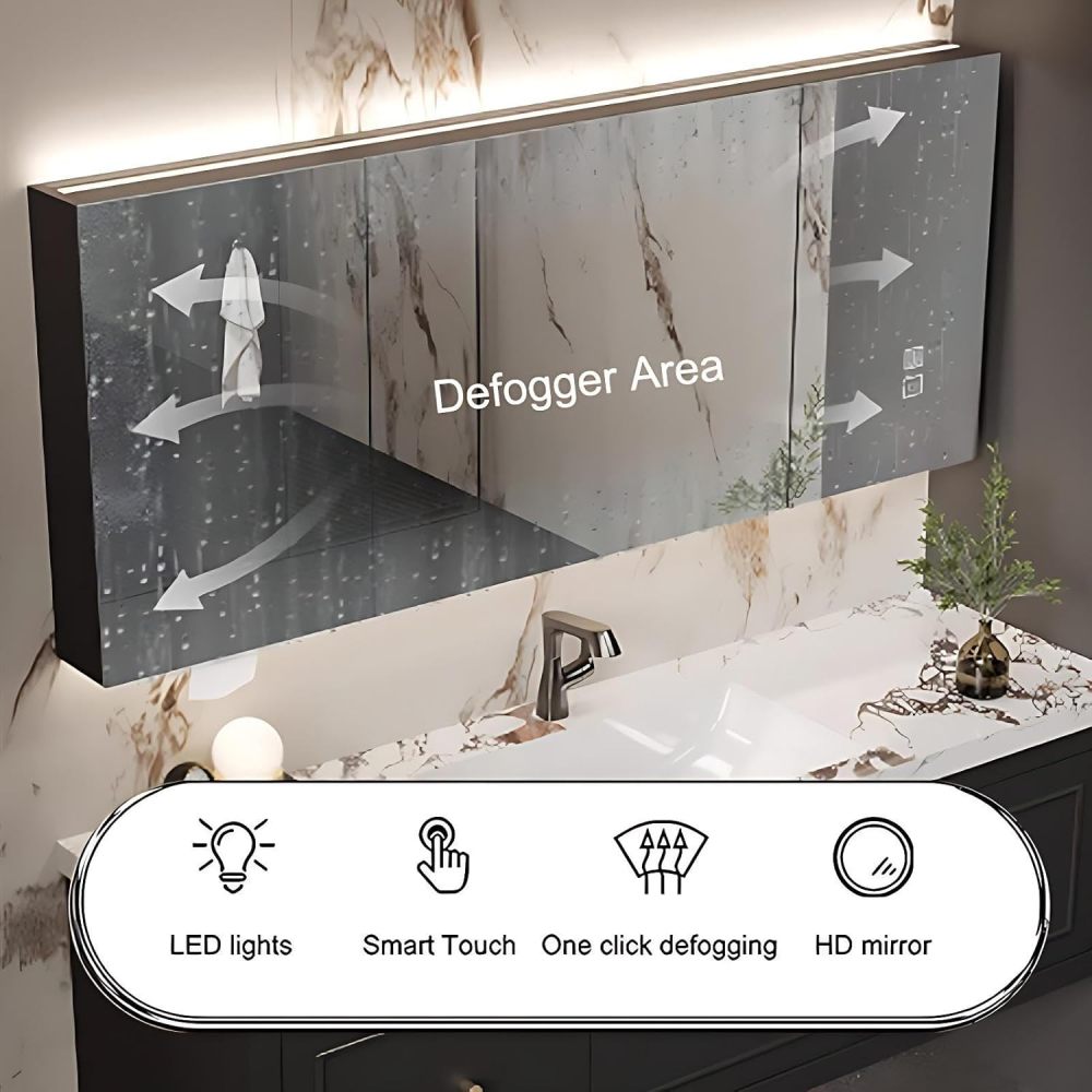 92IN Bathroom Vanity with Sink - Modern Bathroom Vanity with 3 Large Capacity Drawers, Solid Wood Sink Cabinet with Smart Defog Mirror, Customizable Size, No Assembly Required, Black