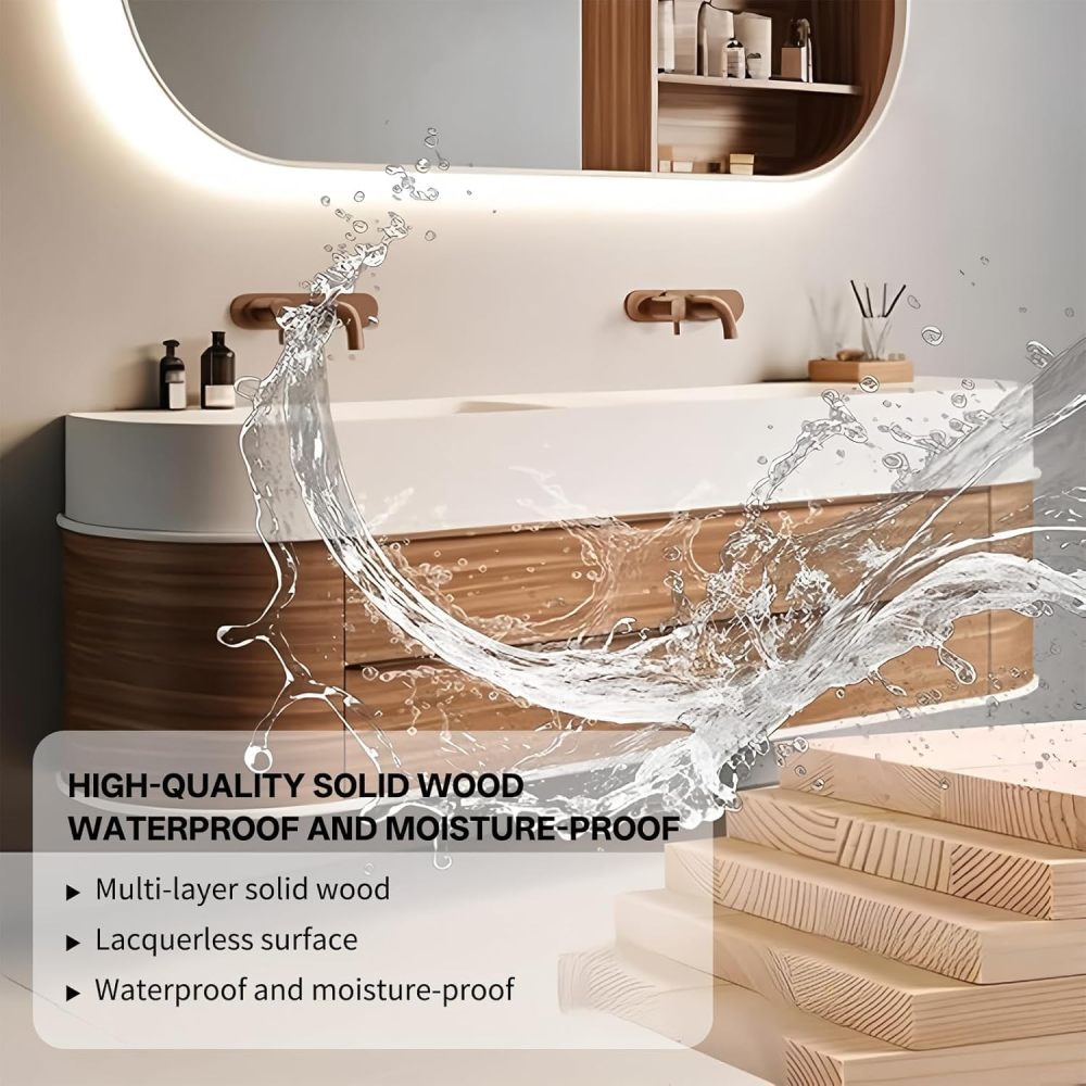 72 inch Double Sink Bathroom Vanity - Bathroom Vanity Set with LED Defogging Mirror, Floating Sink Cabinet and Modern Sensor Light, Soft Closing Drawers, Includes Accessories, Walnut