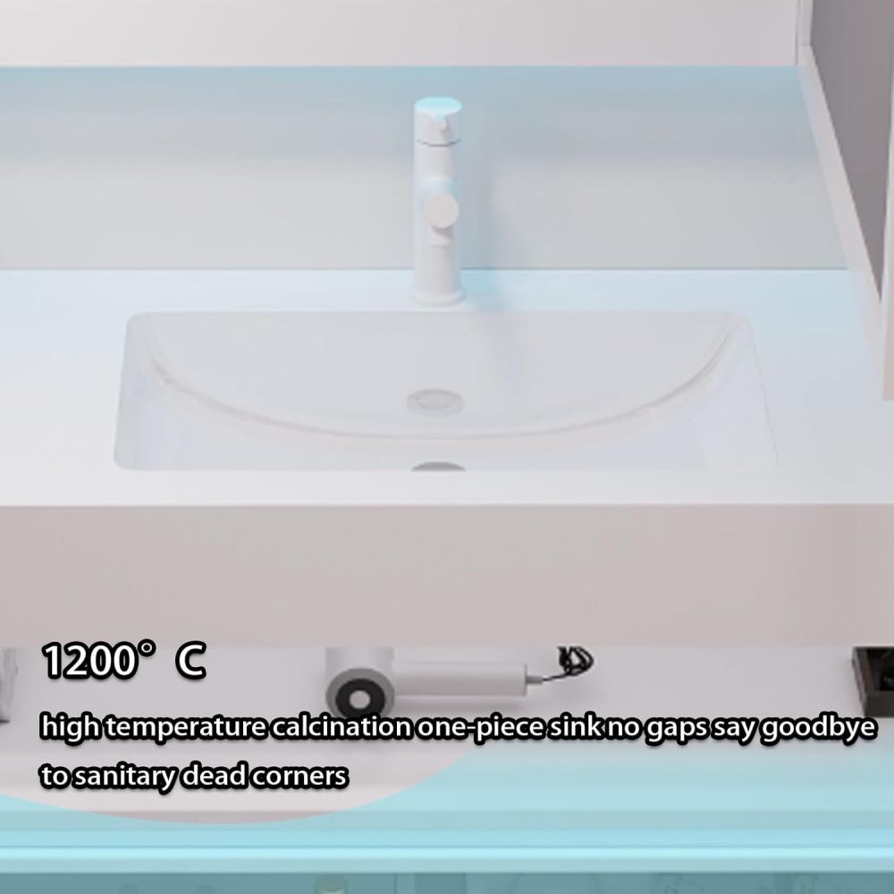 88IN Bathroom Vanity with Sink - Single Sink Vanity with Smart Defrost Mirror, Solid Wood Bathroom Vanity Cabinet, Large Storage Space, Customizable Size - Complete Accessories,Style C