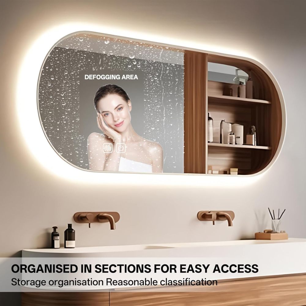 72 inch Double Sink Bathroom Vanity - Bathroom Vanity Set with LED Defogging Mirror, Floating Sink Cabinet and Modern Sensor Light, Soft Closing Drawers, Includes Accessories, Walnut