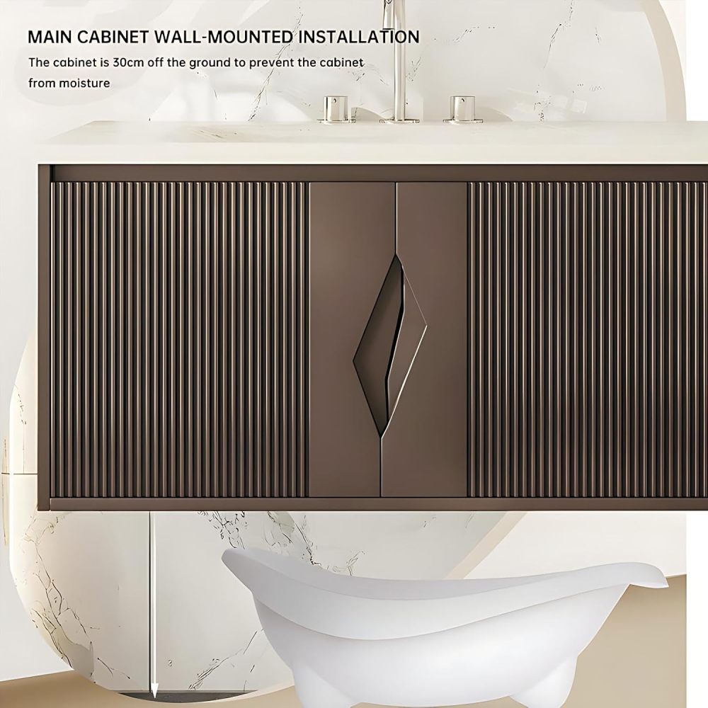 52IN Modern Bathroom Vanity with Sink - Single Sink Vanity, Luxury Bathroom Mirror with Defogger, Waterproof and Moisture-Proof, Customizable Sizes - Complete Accessories, Brown
