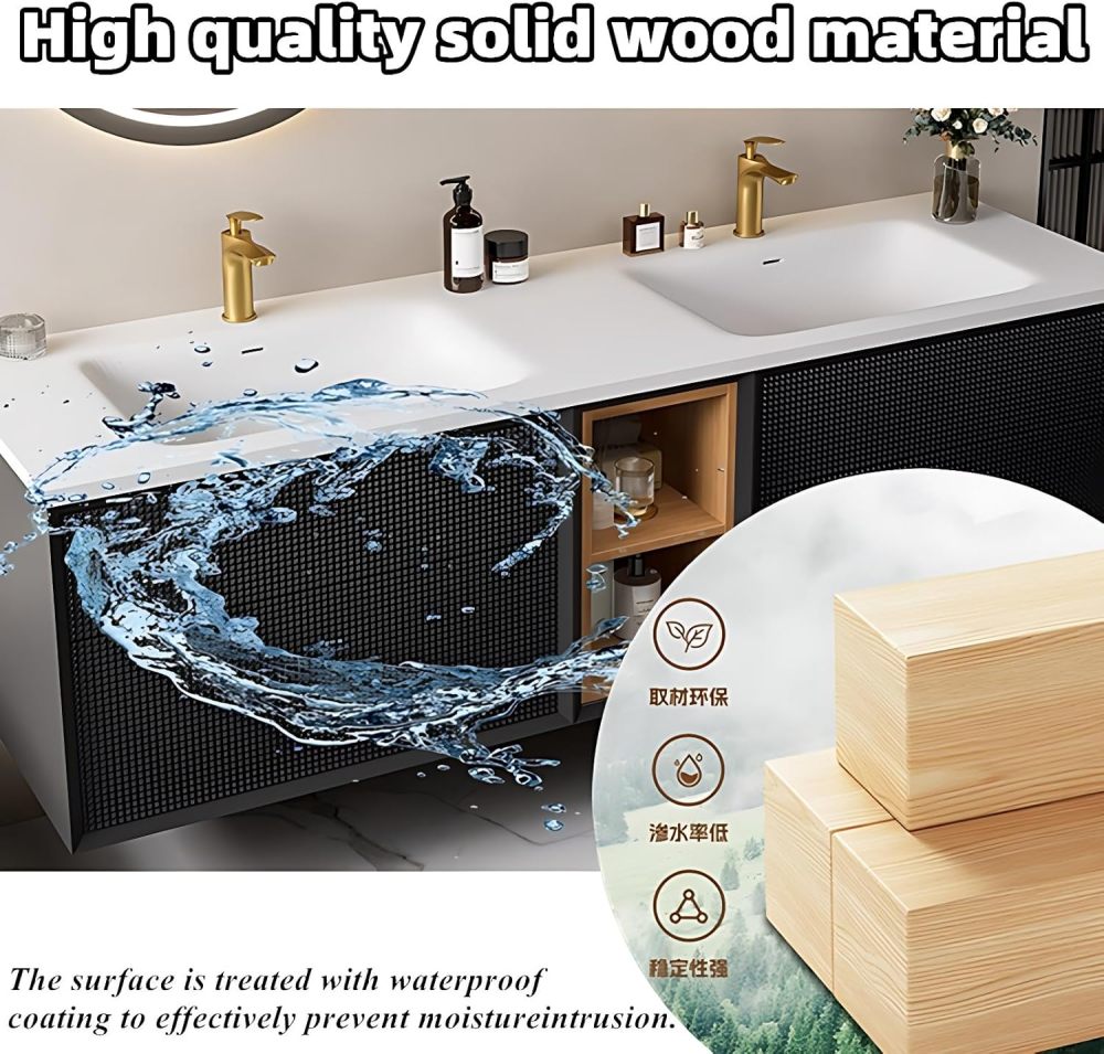 Bathroom Vanity with Sink - Modern Double Sink Bathroom Vanity Set | Floating Wall Mount | Includes LED Smart Defog Mirror/Mirror Cabinet | Solid Wood Cabinet with Drawers (A, 88")