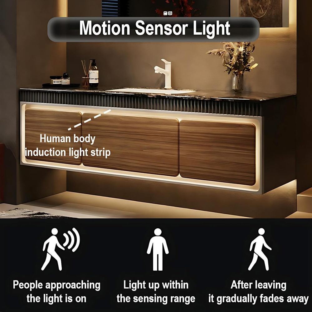 Luxury 70IN Bathroom Vanity with Sink - Floating Single Sink Bathroom Vanity Cabinet & Defogger Mirror Set, Large Storage Drawer Motion-Sensor Lighting, Solid Wood Material