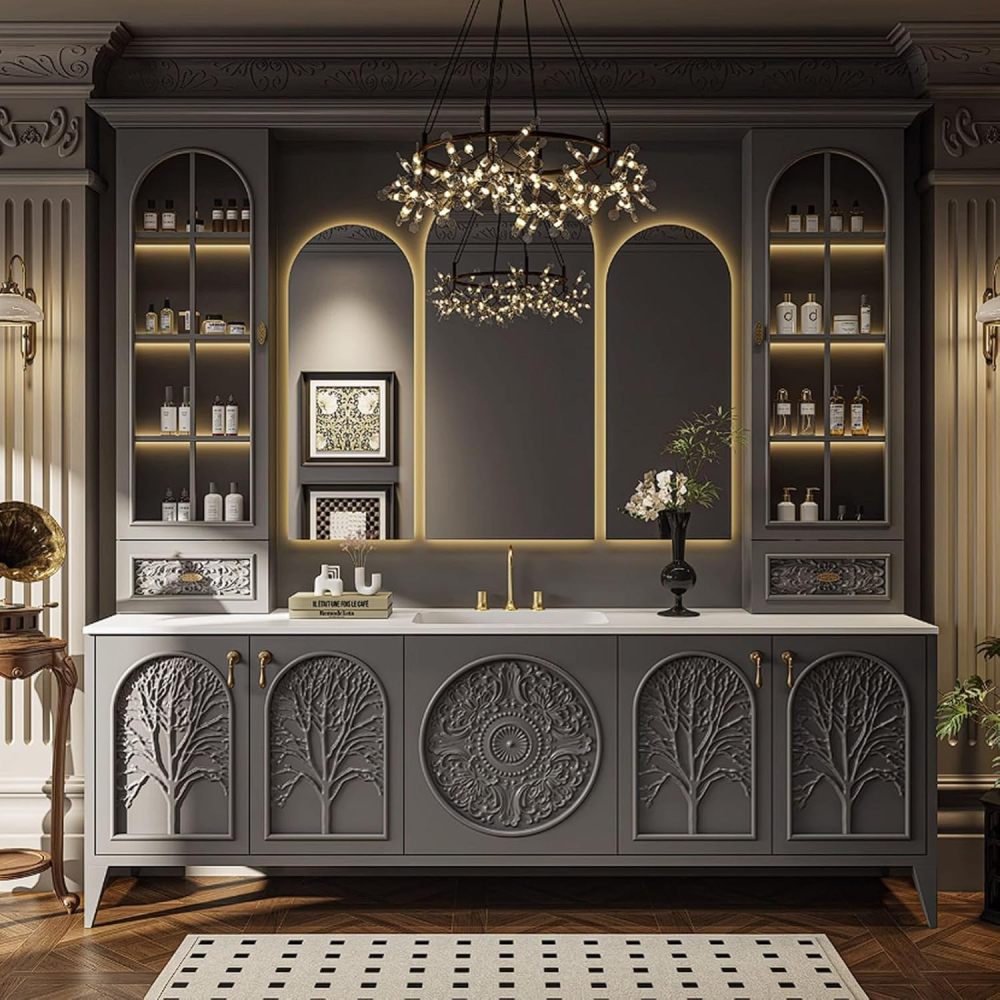 74 Inch Bathroom Vanity - Stylish Bathroom Vanity with Multiple Storage Areas, Popular Sink Cabinet with Smart Defog Mirror, Complete Accessories, No Assembly Required