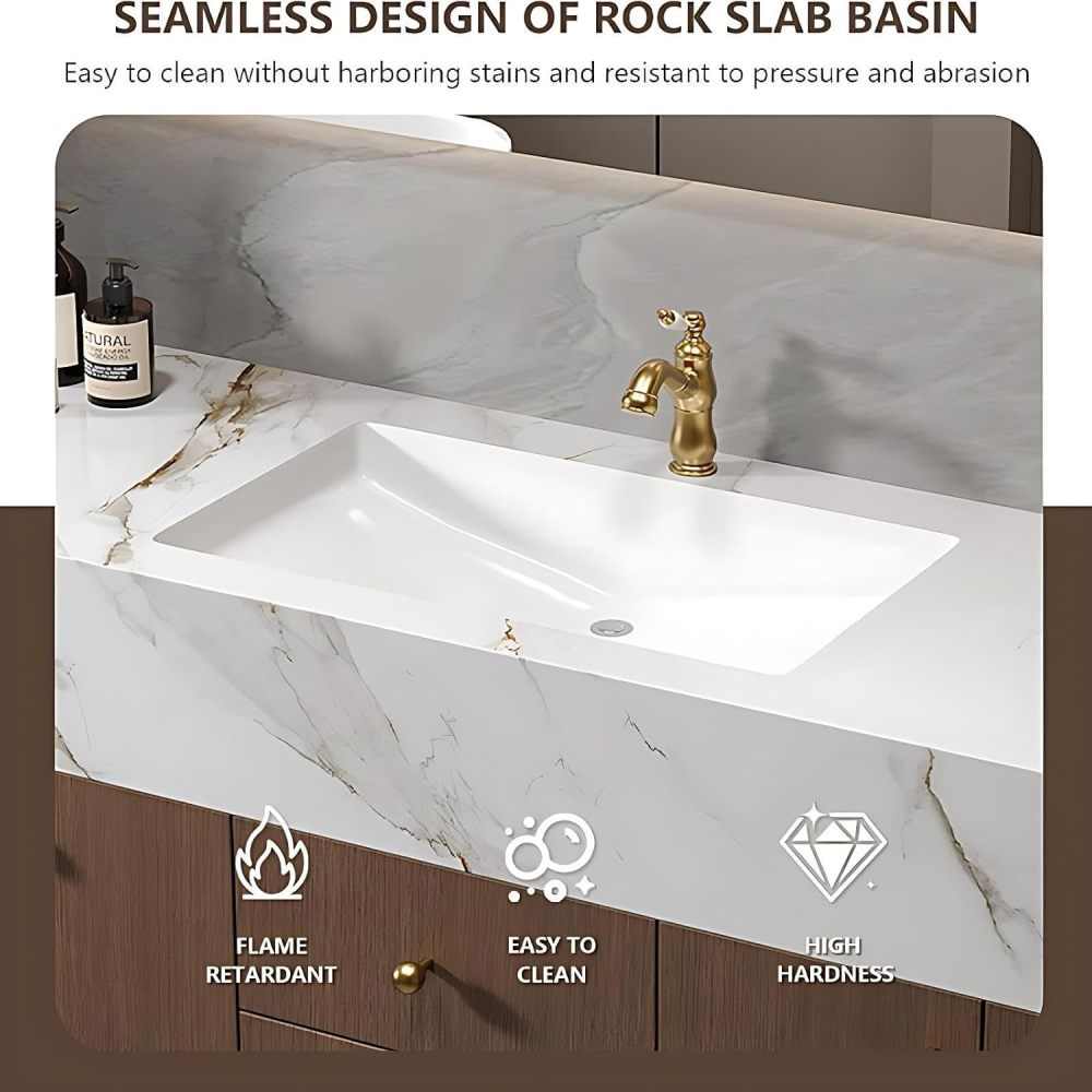46 inch Bathroom Vanity - Single Sink Bathroom Vanity with Smart Defogging Mirror and Marble Countertop, Soft-Close Drawers, Extra-Large Storage Space, Includes Accessories, Black