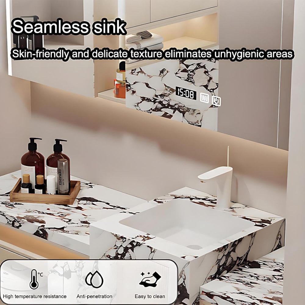 62IN Bathroom Vanity with Sink - Luxury Bathroom Vanity with 4 Storage Drawers, Simple Sink Cabinet with Smart Defogging Mirror, Customizable Sizes, No Assembly Required