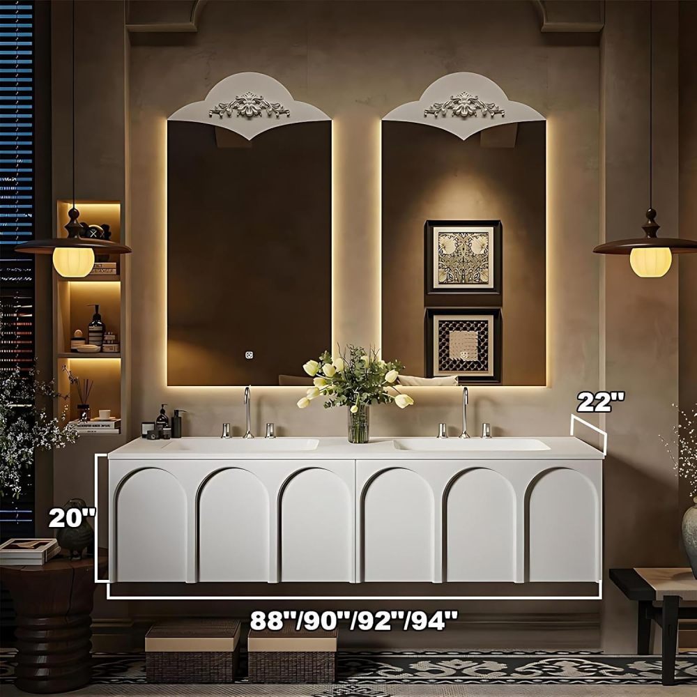 94IN Bathroom Vanity Double Sink Set - Bathroom Vanity Includes Two Smart Mirror, Large Countertop and Integrated Sink, Drawers Storage, Complete Accessorie, Fully Assembled, Green