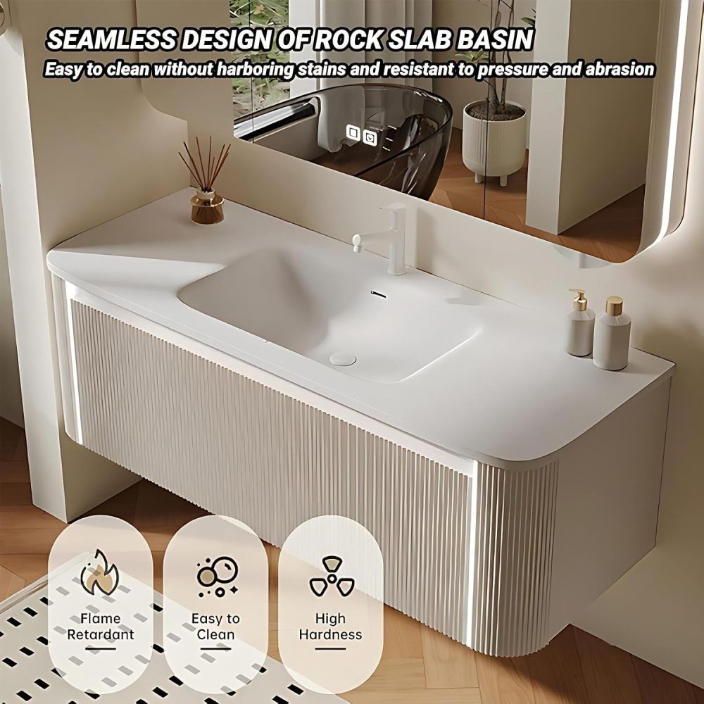 54 inch Bathroom Vanity with Sink - Solid Wood Bathroom Sink Cabinet with Large Countertop and Sensor Light, Smart Defogging Mirror Cabinet, Includes Accessories, Fully Assembled, White