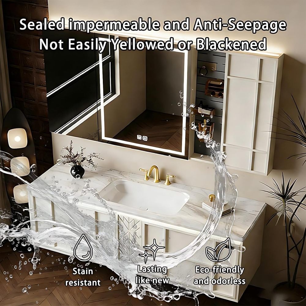 64IN Double Sink Bathroom Vanity - Modern Bathroom Vanity with Smart Defog Mirror, Floating Bathroom Sink Cabinet with Seamless Sink and 2 Drawers, No Assembly Required, Grey