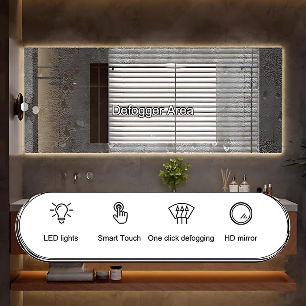 74IN Bathroom Vanity - Modern Bathroom Vanity with Smart Defog Mirror, Solid Wood Floating Bathroom Sink Cabinet with 3 Drawers and Seamless Sink,No Assembly Required, Mirror Cabinet