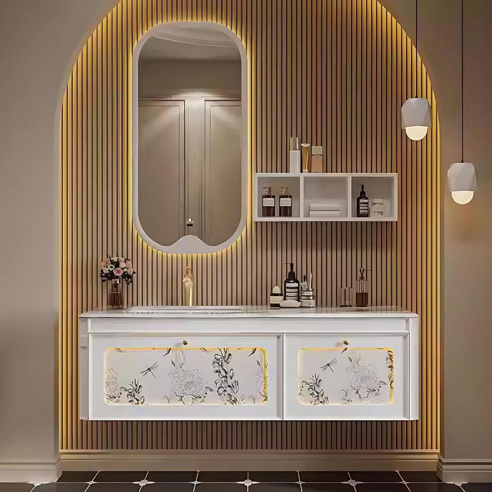 64IN Bathroom Vanity with Sink - Modern Bathroom Vanity with 2 Storage Drawers, Smart Sink Cabinet with Smart Defogging Mirror, Customizable Size, No Assembly Required
