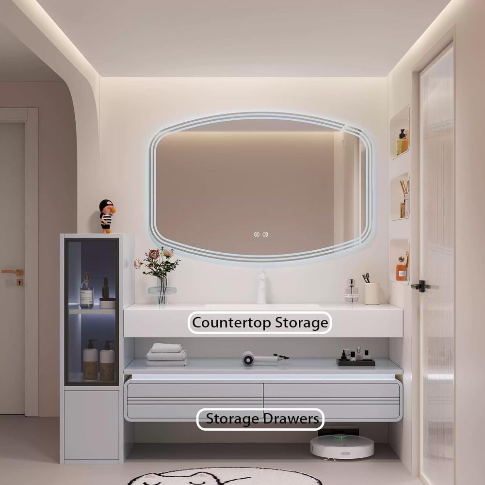 88IN Bathroom Vanity with Sink - Single Sink Vanity with Smart Defrost Mirror, Solid Wood Bathroom Vanity Cabinet, Large Storage Space, Customizable Size - Complete Accessories,Style C