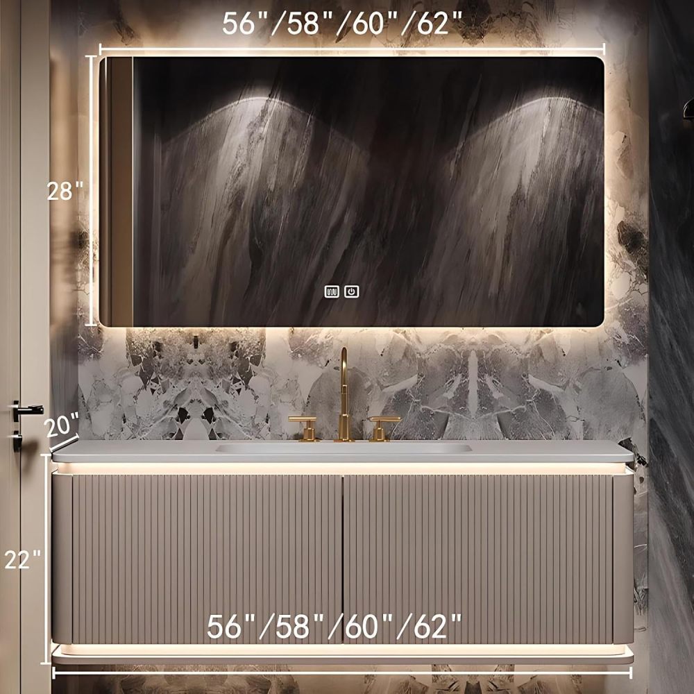 62IN Bathroom Vanity with Sink - Luxury Bathroom Vanity with Smart Defog Mirror, Modern Sink Cabinet with 2 Large Capacity Drawers, Customizable Size, No Assembly Required