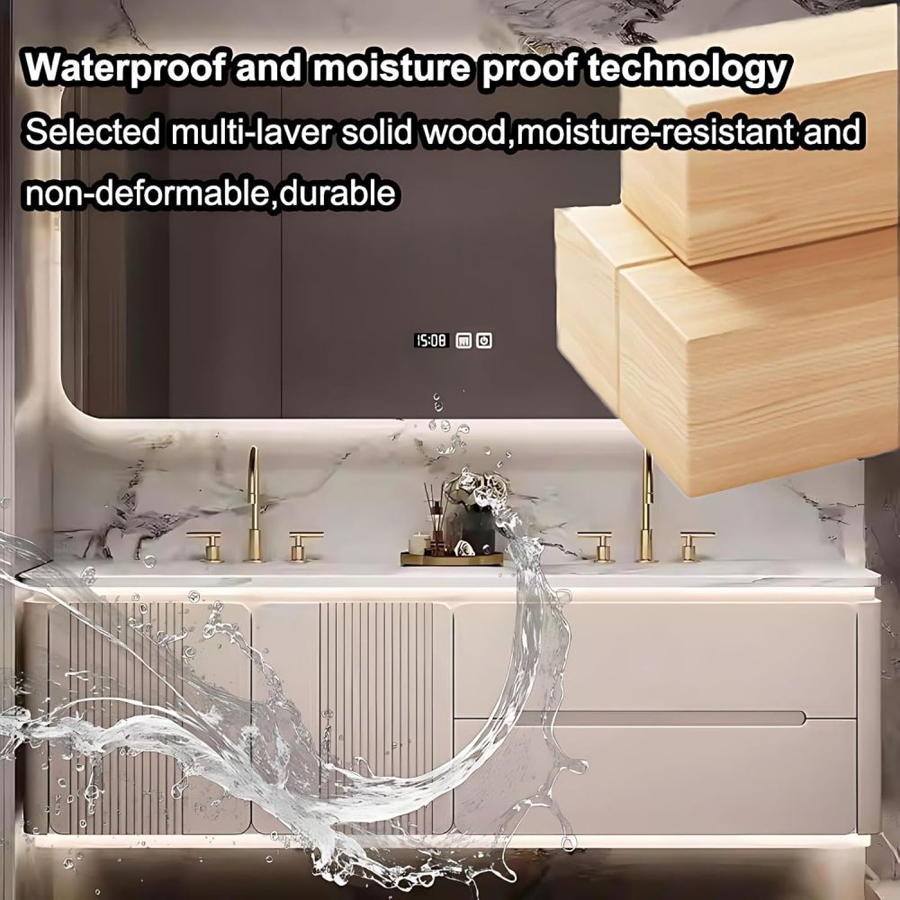40IN Bathroom Vanity with Sink - Floating Bathroom Vanity with Smart Defog Mirror Cabinet, Solid Wood Sink Cabinet with Multiple Storage Areas, No Assembly Required