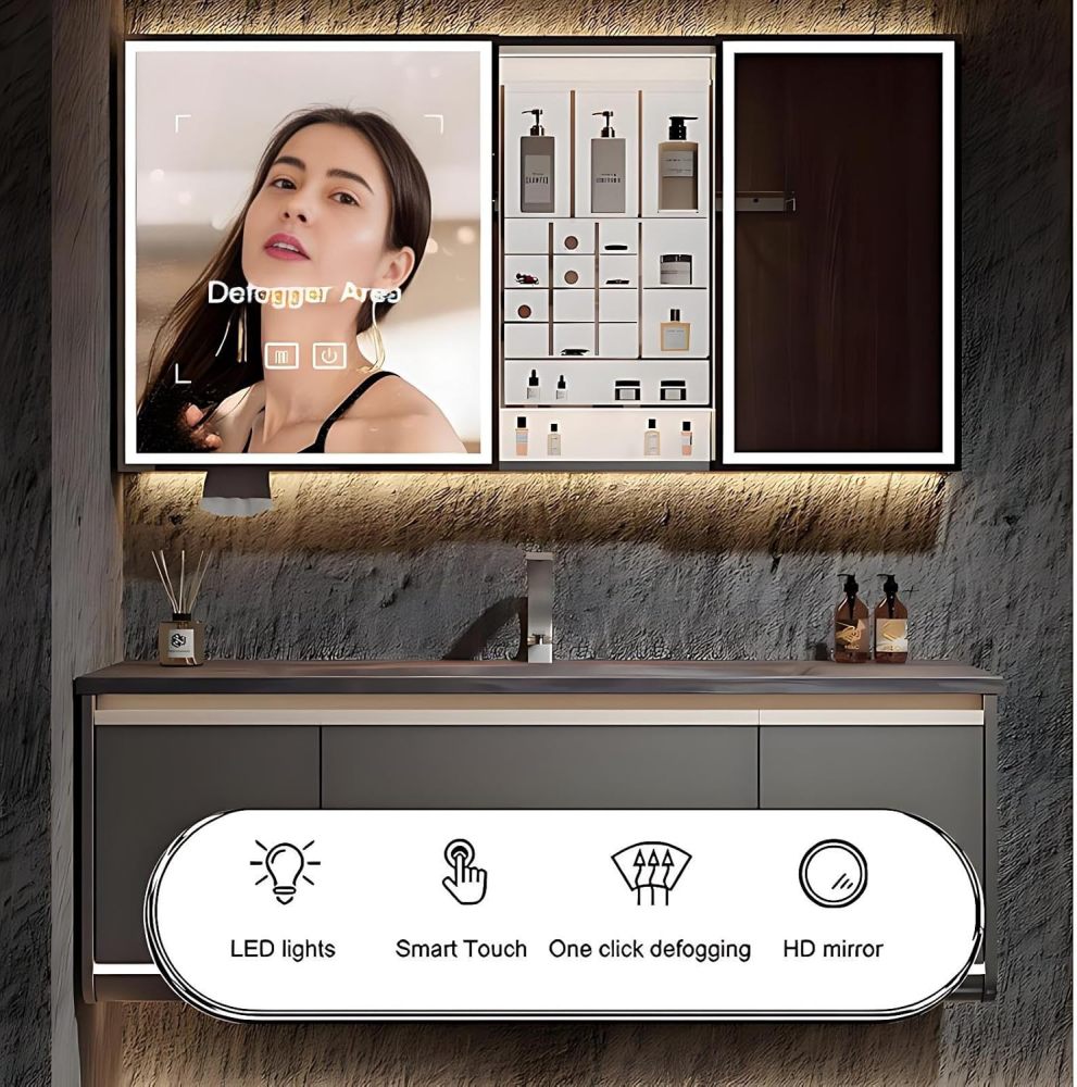 50IN Bathroom Vanity with Sink - Modern Bathroom Vanity with Smart Defogging Mirror, Luxury Sink Cabinet with Multiple Storage Areas, No Assembly Required