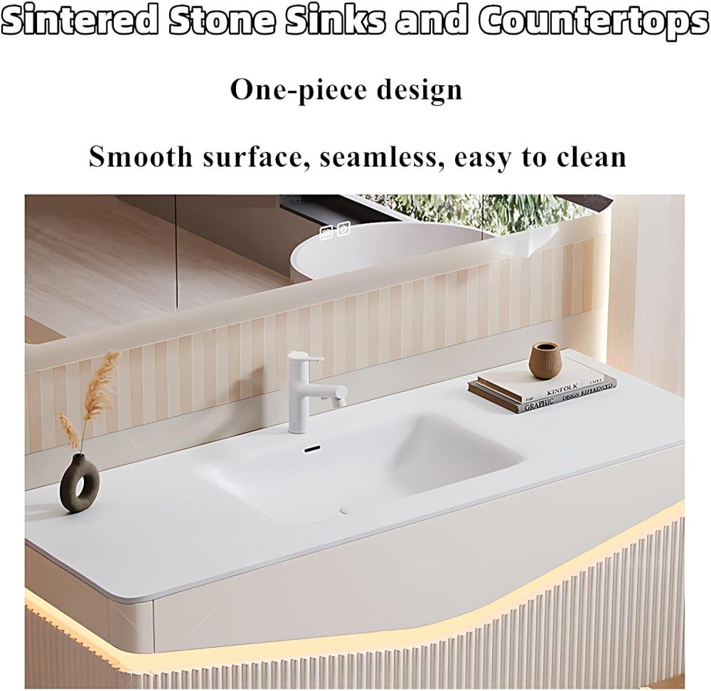 Modern Bathroom Vanity - Bathroom Vanity with Sink & Defog Mirror Cabinet | Solid Wood Pedestal Sink Storage Cabinet | Wall Mount | Stylish Design