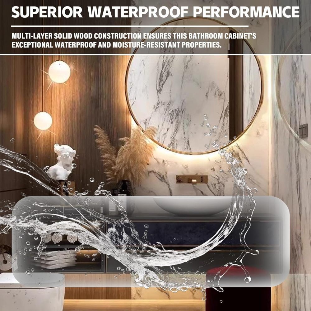 50IN Luxurious Bathroom Vanity with Sink - Single Floating Sink Design, Bathroom Vanity Cabinet with Smart Anti-Fog Mirror & Drawers, Waterproof & Customizable Sizes, Black