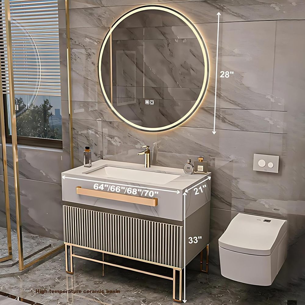 70IN Luxury Bathroom Vanity with Sink - Bathroom Vanity Cabinet with Mirror, Single Floating Sink Design, Intelligent Defogging, Solid Wood, Customizable Sizes - Easy to Install, White
