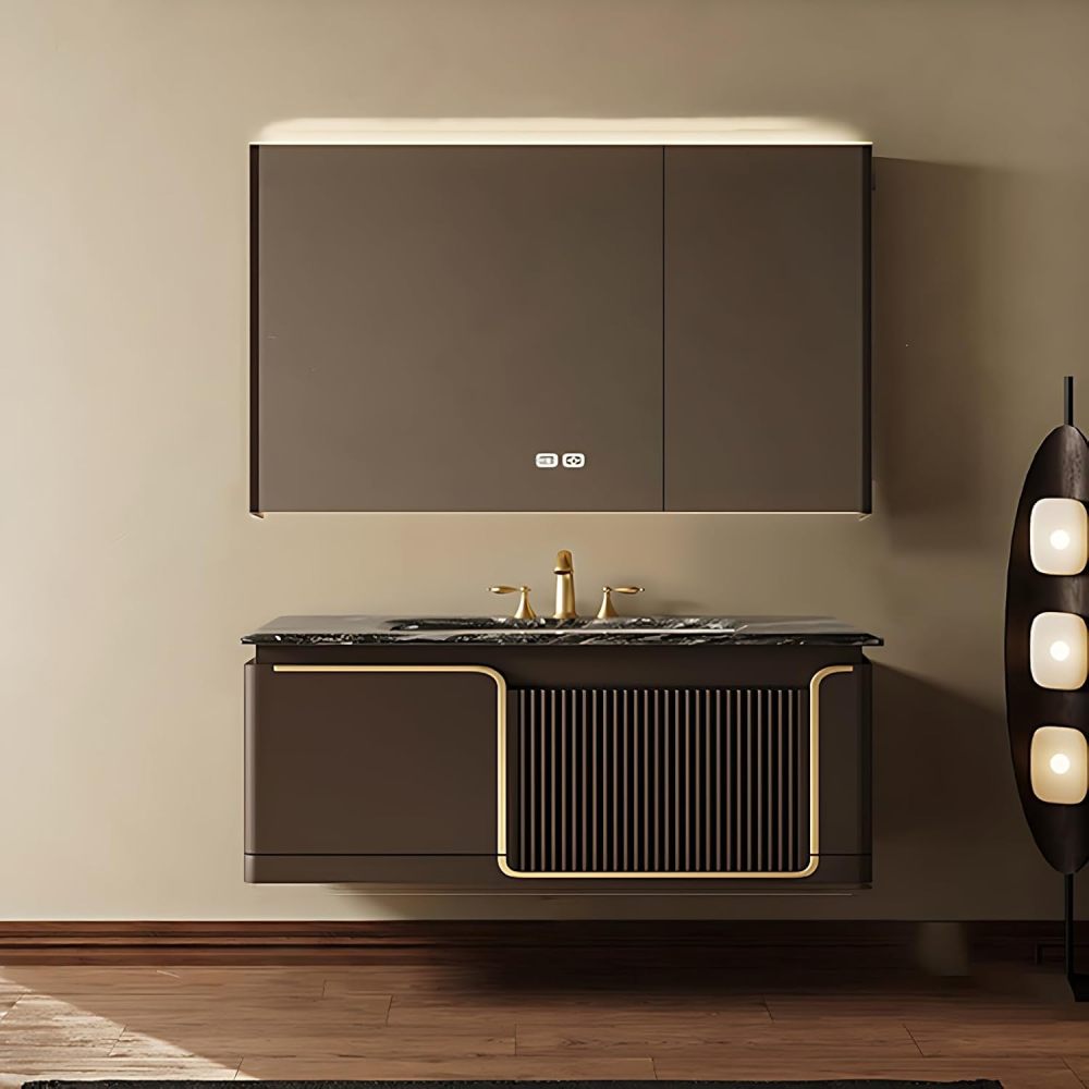 Modern Bathroom Vanity with Sink - Elegant Single/Double Sink Bathroom Vanity | Includes LED Smart Defog Mirror & Faucet | Wall-Mounted Multi-Layer Solid Wood