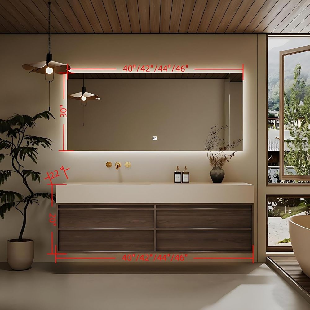 40 inch Bathroom Vanity with Sink - Wall Mounted Bathroom Vanity Set with Defogging Mirror, Seamless Top & Solid Wood Storage Cabinet with 4 Drawers, Includes Accessories, Wood