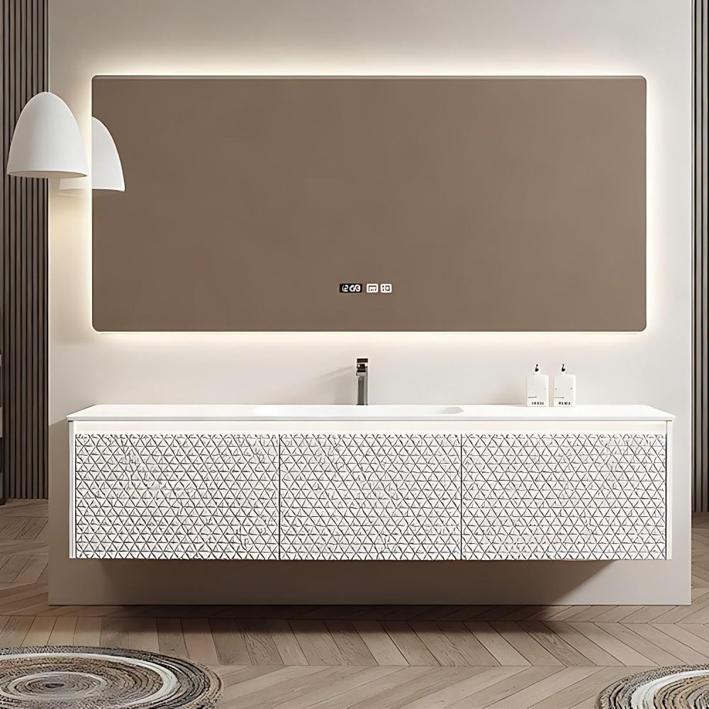 104IN Bathroom Vanity - Simple Bathroom Vanity with 2 Large Capacity Drawers, Luxury Sink Cabinet with Smart Defog Mirror, Customizable Size, No Assembly Required