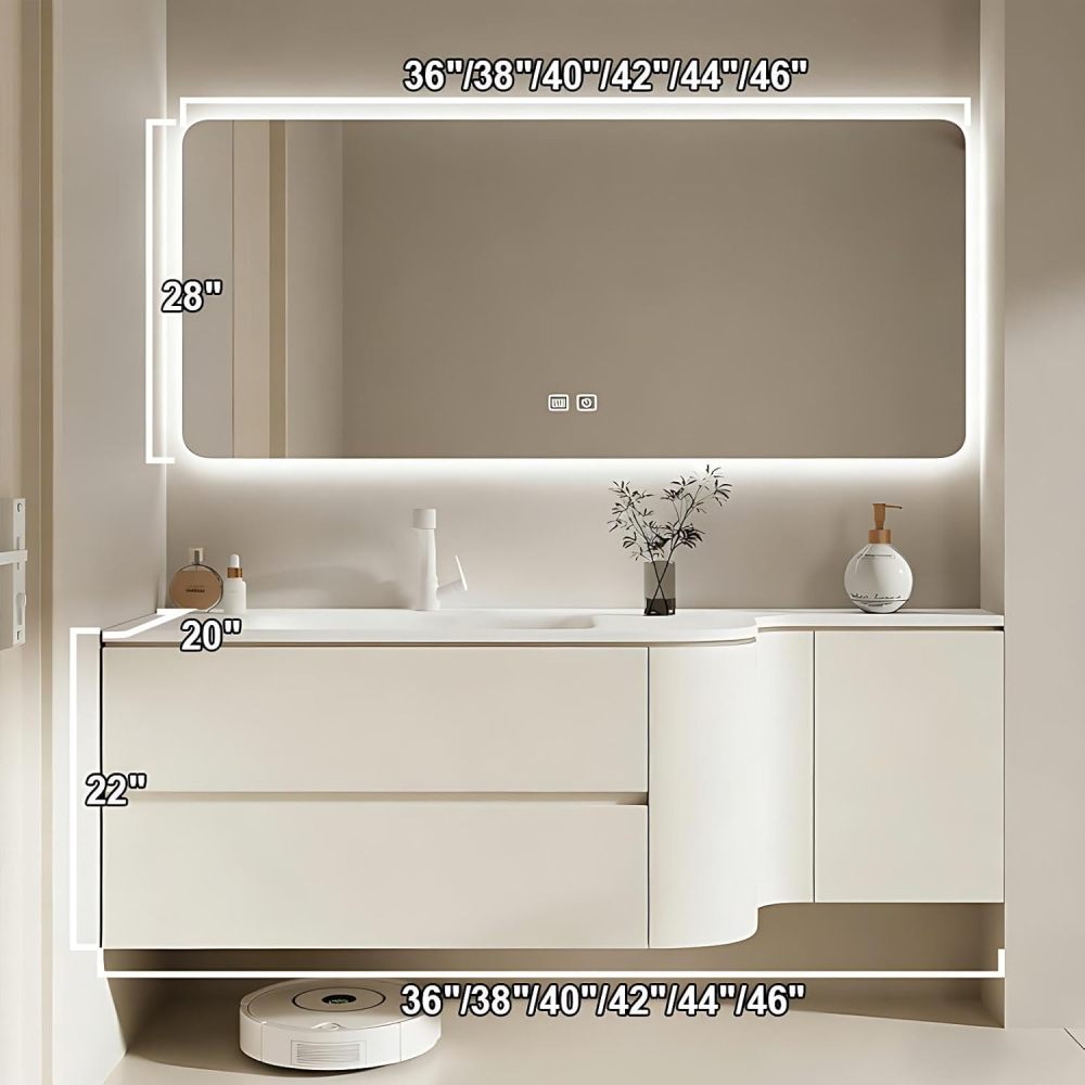 40IN Bathroom Vanity with Sink - Single Floating Sink, Bathroom Vanity Cabinet with Drawers, Intelligent Defogging, Solid Wood, Customizable Sizes - Complete Accessories, White