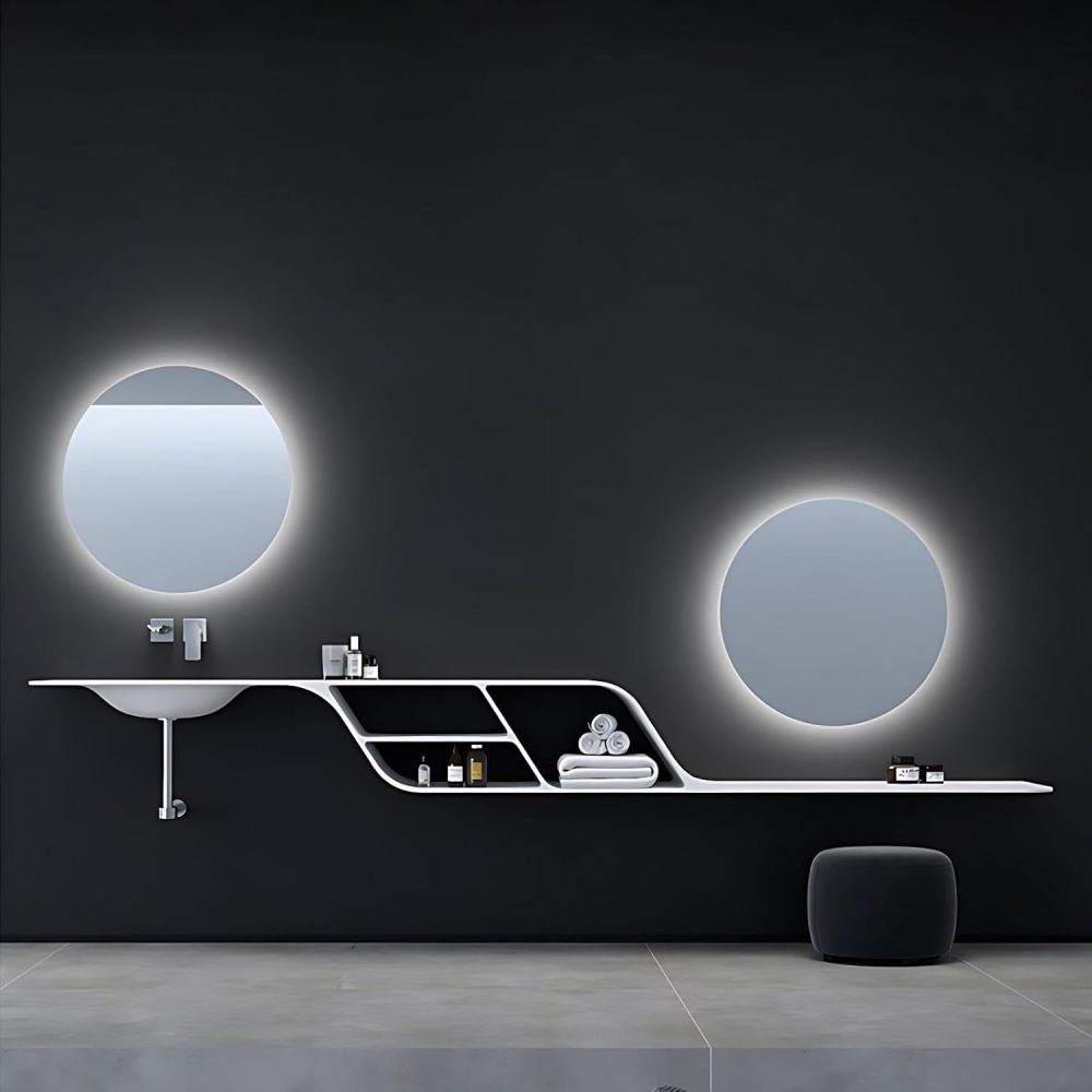 98IN Bathroom Vanity with Sink - Floating Vanity with Makeup Chair, Bathroom Sink Cabinet, Intelligent Defogging, Streamlined Design, Customizable Sizes - Complete Accessories White