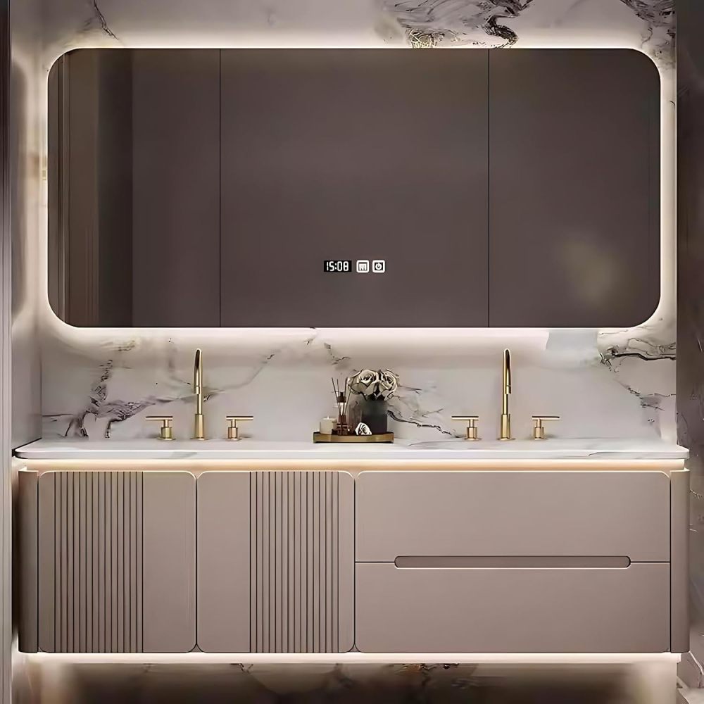 40IN Bathroom Vanity with Sink - Floating Bathroom Vanity with Smart Defog Mirror Cabinet, Solid Wood Sink Cabinet with Multiple Storage Areas, No Assembly Required