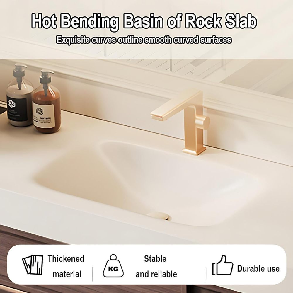 98IN Bathroom Vanity with Sink - Modern Single Sink Floating Solid Wood Bathroom Vanity Cabinet, Featuring Defogging Mirror Cabinet and Integrated Sintered Stone Sink, Separate Vanity Area