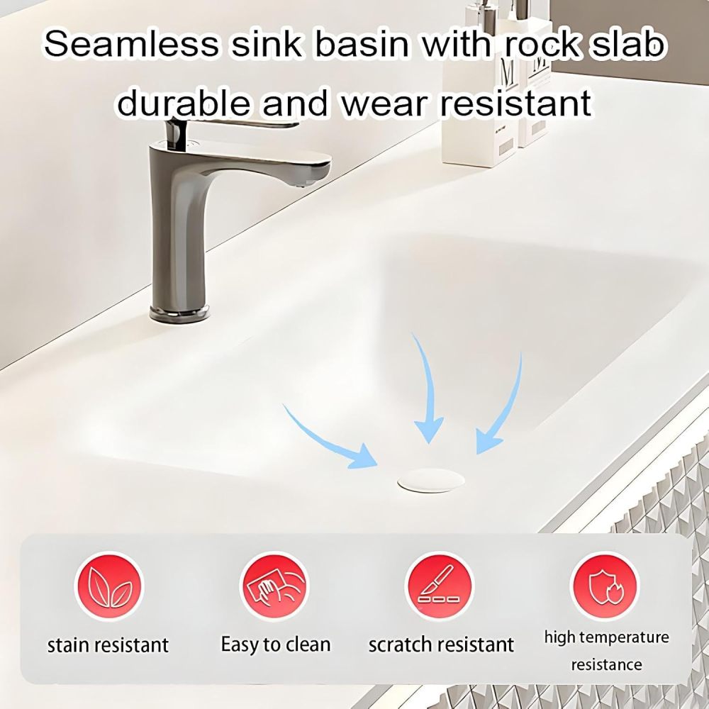 104IN Bathroom Vanity - Simple Bathroom Vanity with 2 Large Capacity Drawers, Luxury Sink Cabinet with Smart Defog Mirror, Customizable Size, No Assembly Required