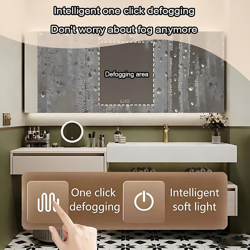 90IN Bathroom Vanity - Modern Bathroom Vanity with Smart Defog Mirror, Luxury Sink Cabinet with Multiple Storage Areas, Includes Makeup Stool, No Assembly Required
