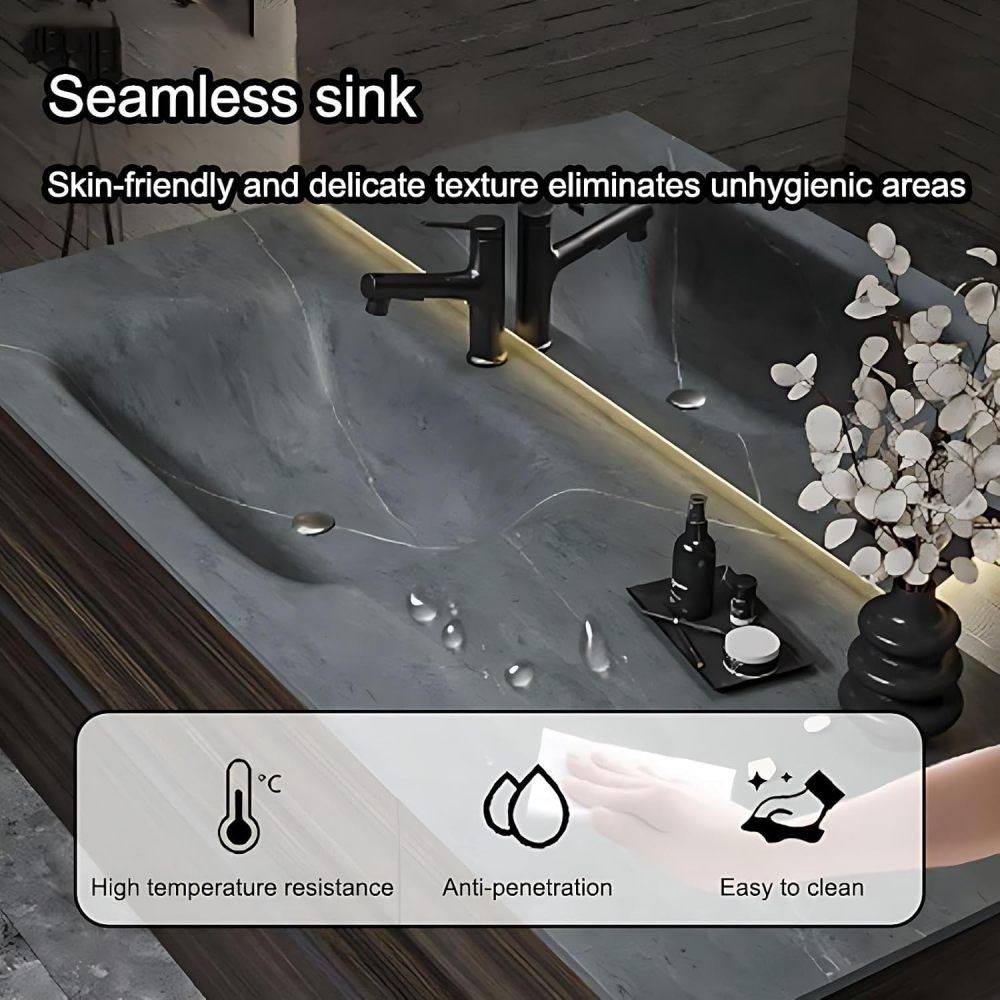 72IN Bathroom Vanity with Sink - Modern Floating Bathroom Vanity with Smart Defog Mirror, Solid Wood Bathroom Sink Cabinet with 2 Drawers and Open Storage, No Assembly Required, Wood