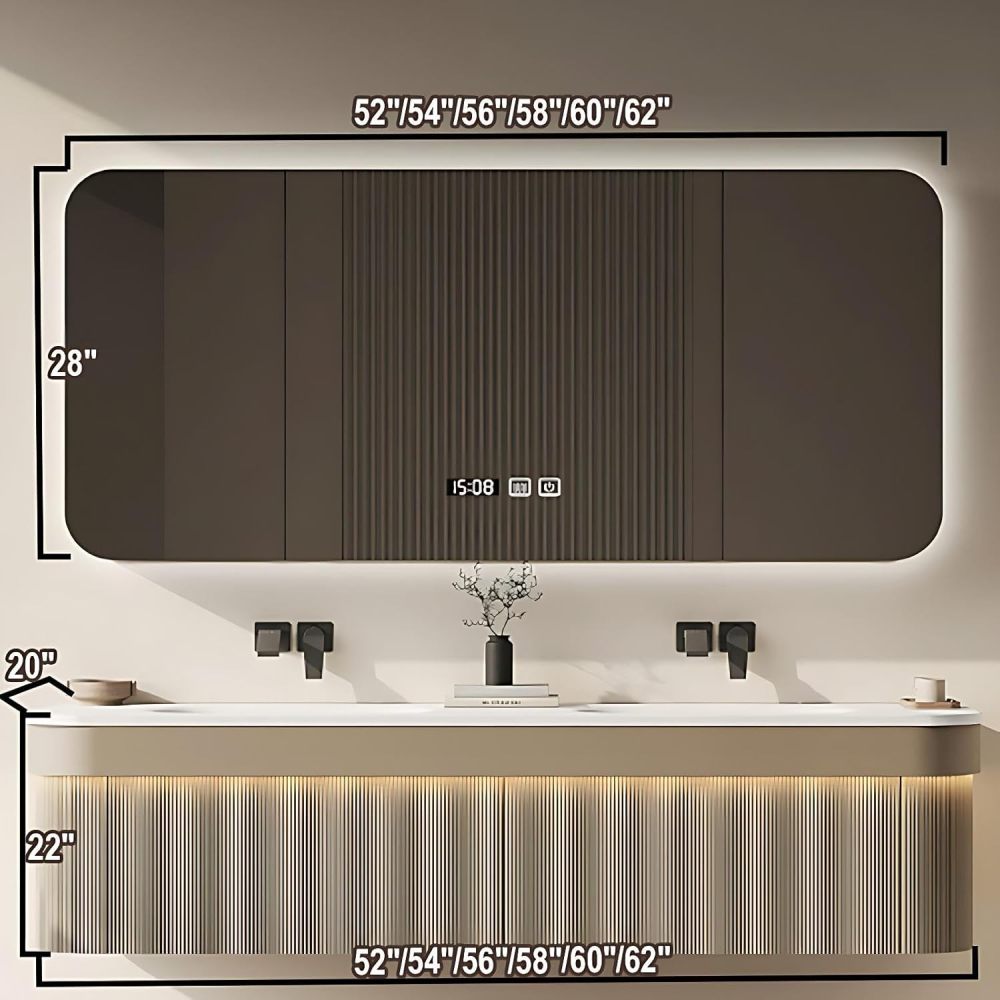 Modern 56IN Bathroom Vanity with Sink - Floating Single Sink Bathroom Vanity Cabinet with Drawers, Hidden Ambient Lights, Intelligent Defogging Mirror Cabinet, Sintered Stone Countertop